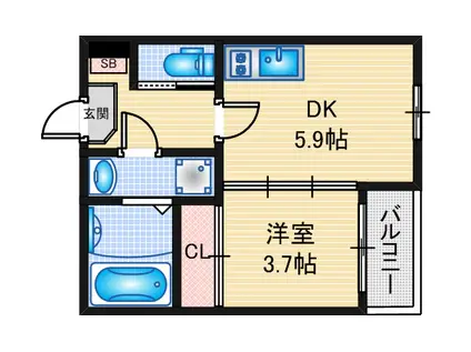 SMART LIFE 六番町(1DK/2階)の間取り写真