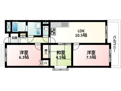 プレーヌ緑地公園(3LDK/1階)の間取り写真