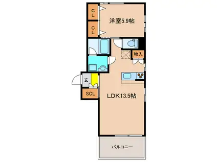 神戸電鉄有馬線 谷上駅 徒歩5分 3階建 築19年(1LDK/2階)の間取り写真