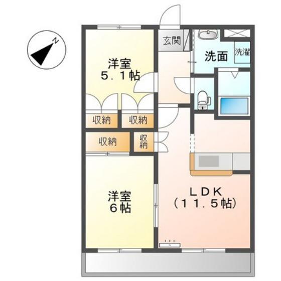 プロニティオオフク壱番館(2LDK/2階)の間取り写真