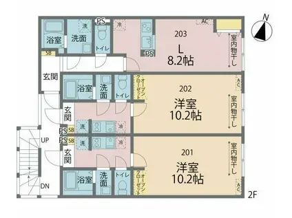 カインドネス町田Ⅳ(1K/2階)の間取り写真
