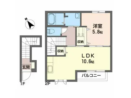 ハンプトンハウス(1LDK/2階)の間取り写真