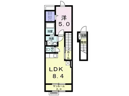 フォーピュア西城(1LDK/2階)の間取り写真