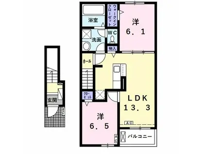 トリエステ B(2LDK/2階)の間取り写真