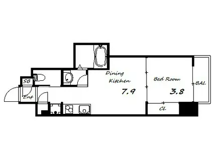 クローバー・マーレ神戸(1DK/8階)の間取り写真