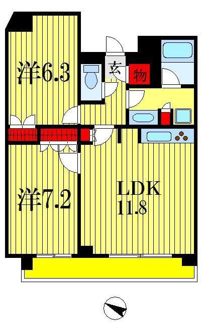 パークアクシス千葉新町(2LDK/12階)の間取り写真