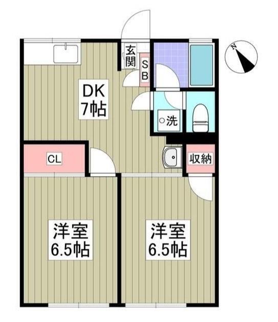 シティハイムアケボノB(2DK/1階)の間取り写真