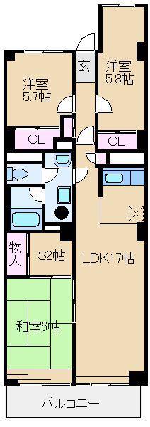 大倉山ハイム1号棟(3LDK/8階)の間取り写真