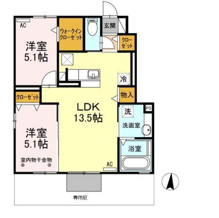 セレーノB(2LDK/1階)の間取り写真