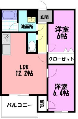 ラルジュテール(2LDK/4階)の間取り写真