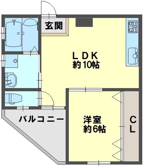 おきナニワん‐ハイツ(1LDK/3階)の間取り写真