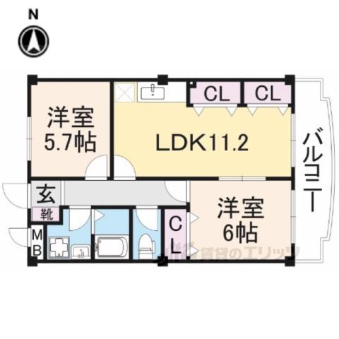 アメニティ前栽2号館(2LDK/2階)の間取り写真