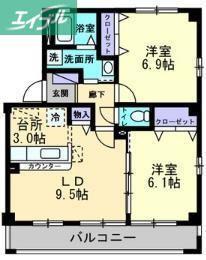 シャルム(2LDK/2階)の間取り写真
