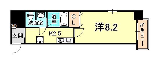 ダイドーメゾン神戸元町(1K/6階)の間取り写真