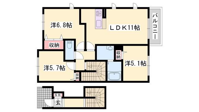 MAST COURT 浜の宮B(3LDK/2階)の間取り写真