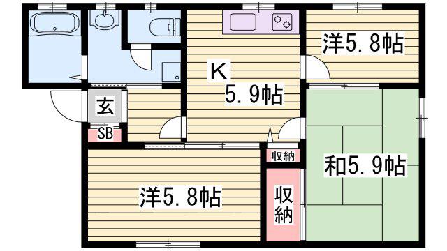 ステップハイツ(3K/1階)の間取り写真