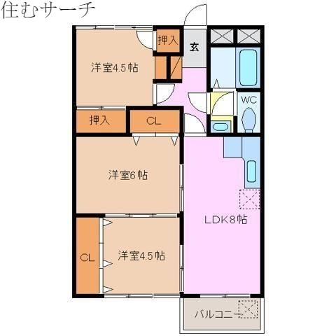 ヤマタケビル(3LDK/2階)の間取り写真