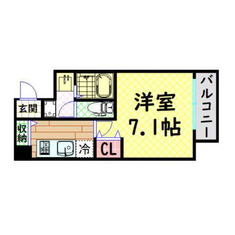 アドバンス上町台シュタット(1K/10階)の間取り写真