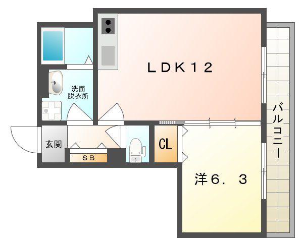 クリエオーレ石原町(1LDK/2階)の間取り写真