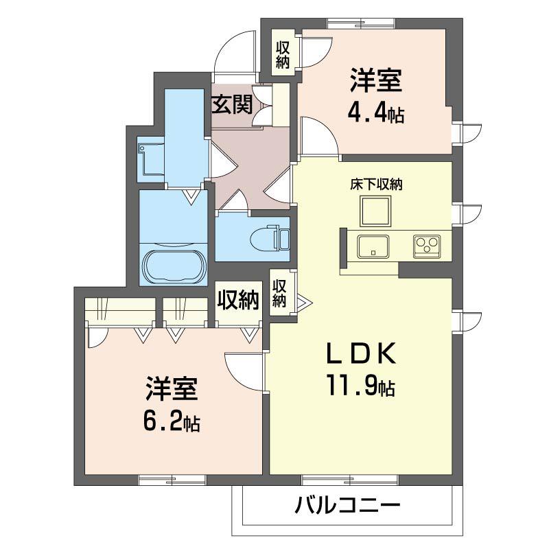 ライスヒルズMARUMOイースト(2LDK/1階)の間取り写真