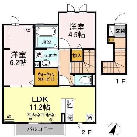 MAISON楓III(2LDK/2階)の間取り写真