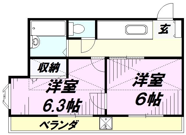 アメニティ所沢(2K/2階)の間取り写真