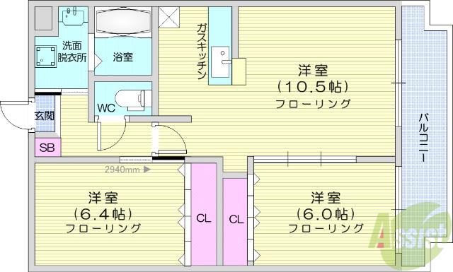 シャトル・ステージ二の森(2LDK/2階)の間取り写真