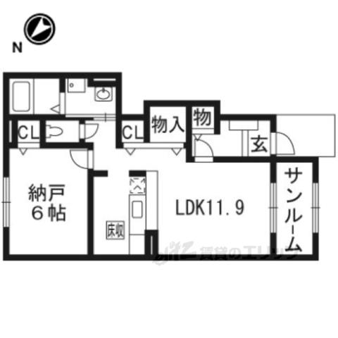 ラフィーネ葛野Ⅱ(1LDK/1階)の間取り写真