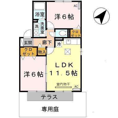 アルカディア B棟(2LDK/1階)の間取り写真