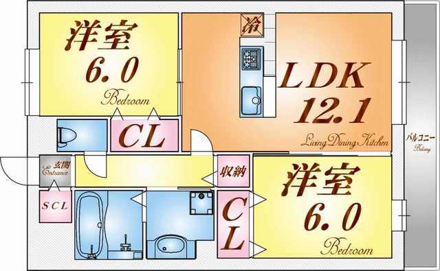 LALA FUKUDA(2LDK/3階)の間取り写真