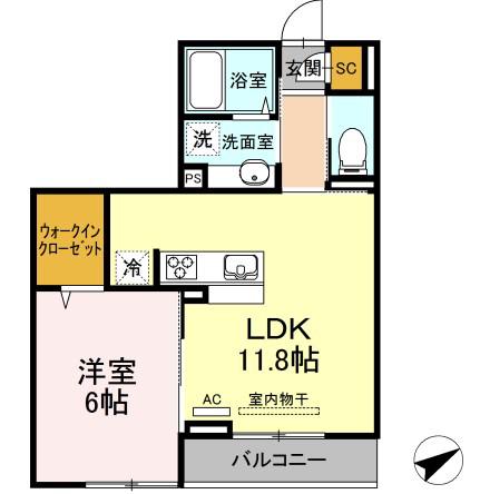 グレースヒル(1LDK/2階)の間取り写真