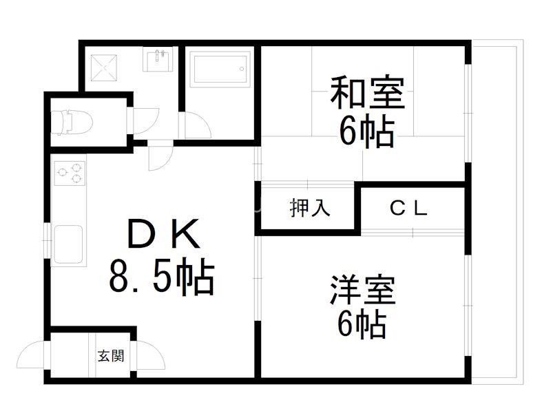 グランハイツ西ノ京(2DK/4階)の間取り写真