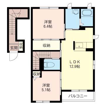 カーサTOYA A棟(2LDK/2階)の間取り写真