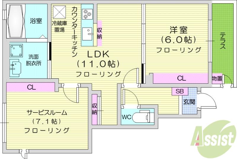 グレイス・フィールド小田原(1SLDK/1階)の間取り写真