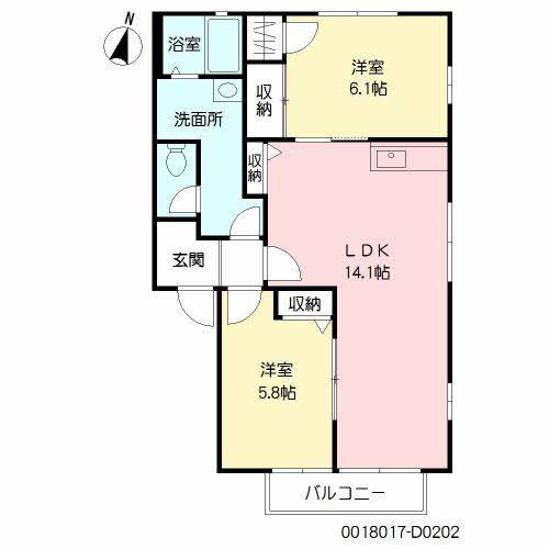 クレール高城新町 D棟(2LDK/2階)の間取り写真