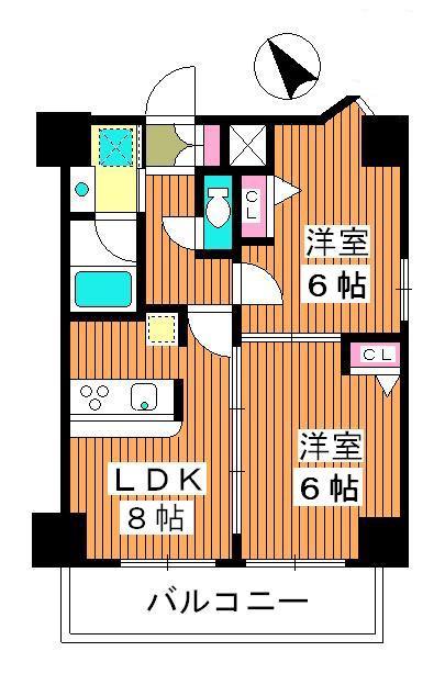スカイコート巣鴨(2DK/6階)の間取り写真