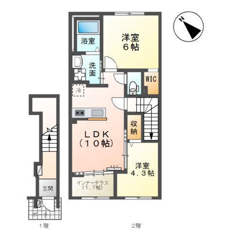 千葉市中央区大森町アパート(2LDK/2階)の間取り写真
