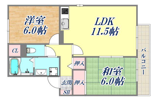 プロシード1 A棟(2LDK/2階)の間取り写真