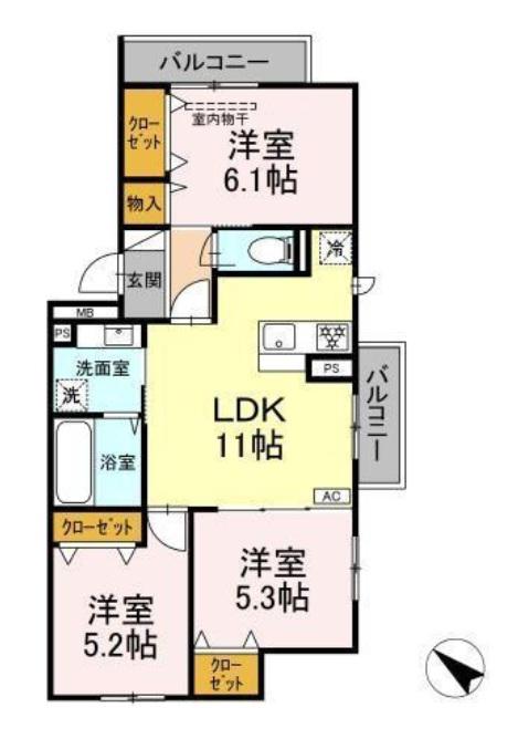 CRCESCENTE 経堂 弐番館(3LDK/2階)の間取り写真