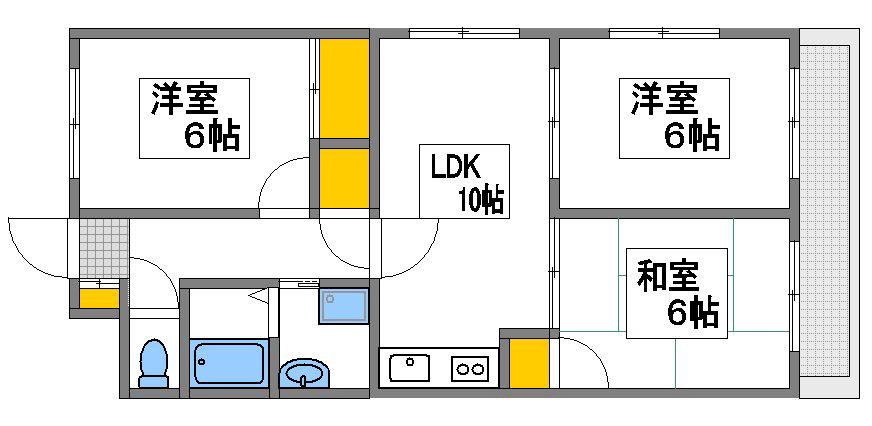 ヒルサイド比治山(3LDK/3階)の間取り写真