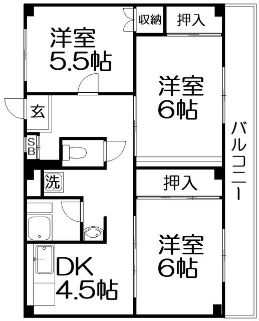 ビレッジハウス春日(3DK/1階)の間取り写真