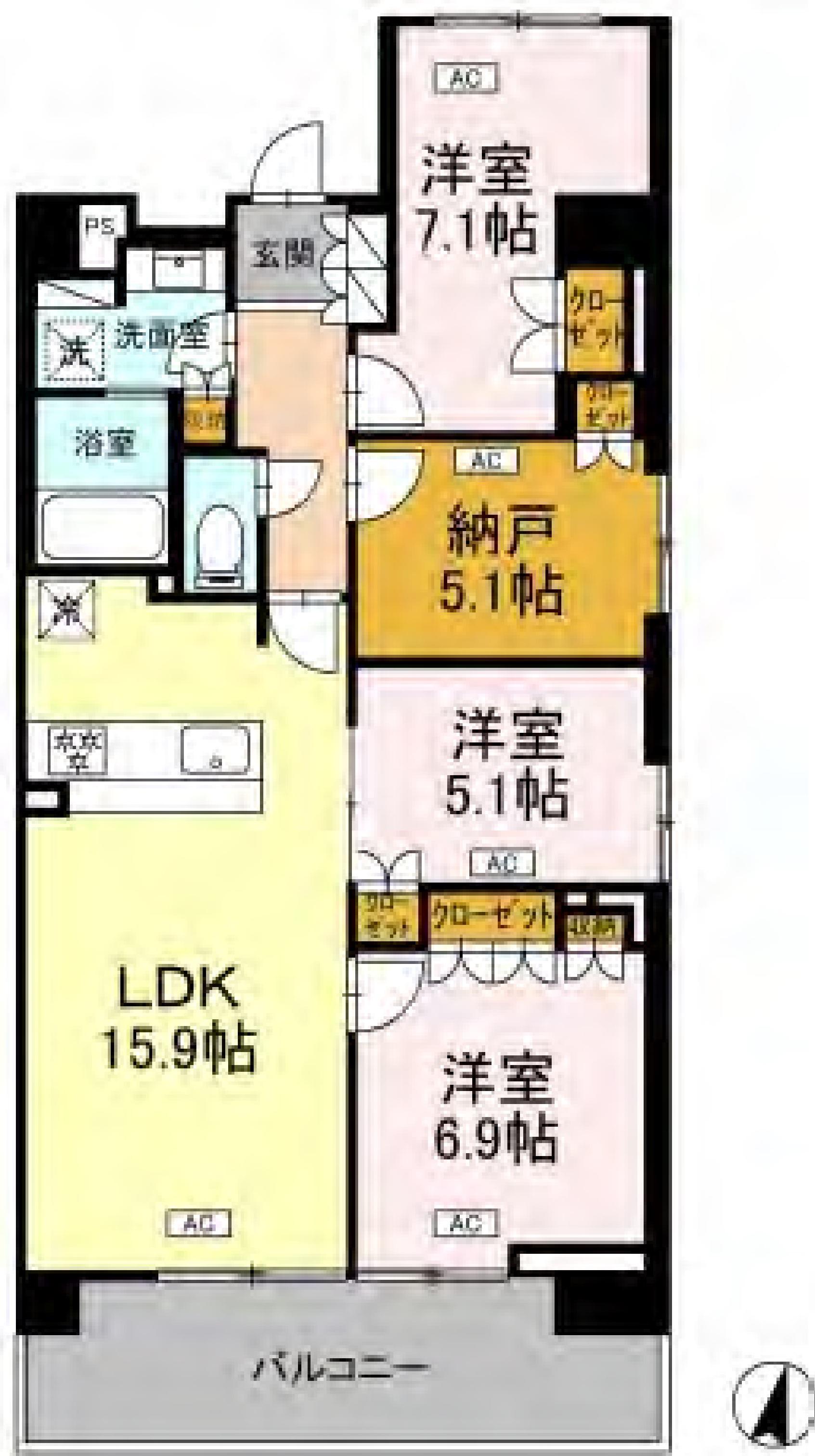 ロイヤルパークス仙台青葉通(3SLDK/2階)の間取り写真
