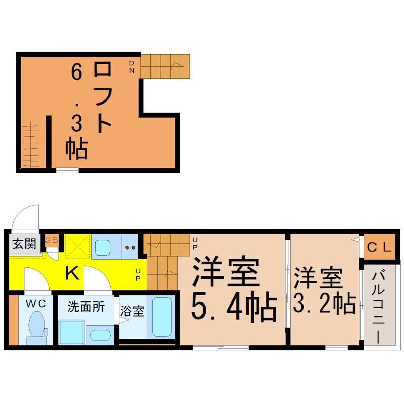 メモリアル(2K/1階)の間取り写真