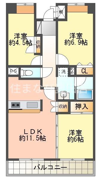 ビレッジハウス京ヶ峰タワー(3LDK/7階)の間取り写真