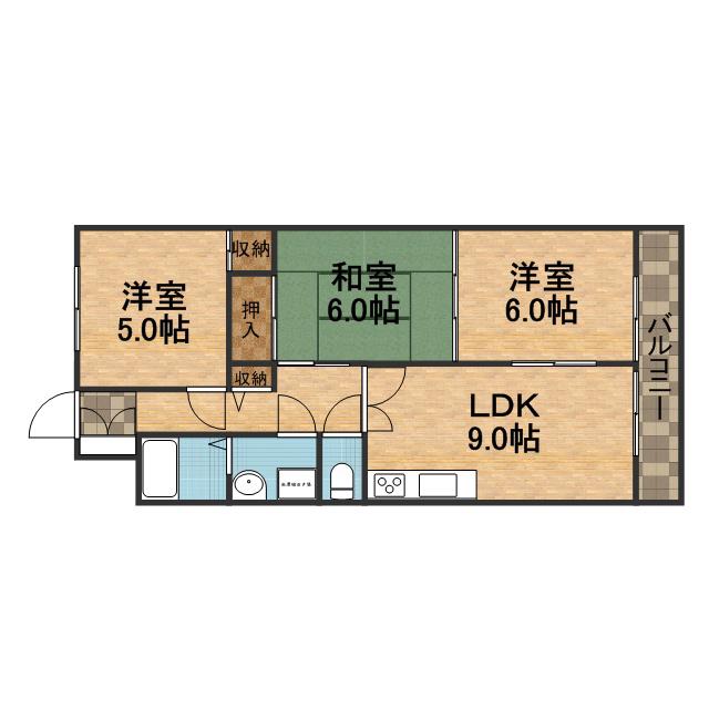 アメニティマンションII(3DK/2階)の間取り写真