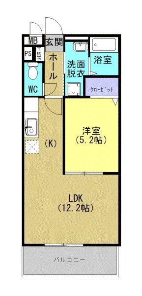 エステル(1LDK/3階)の間取り写真