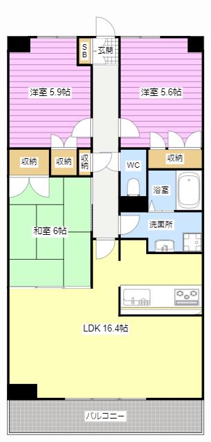 ドラゴンズマンション山手(3LDK/2階)の間取り写真