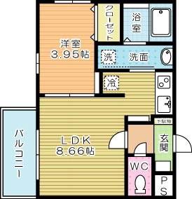 CHERIM南方(1LDK/2階)の間取り写真