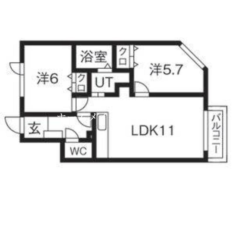 パストラル麻生東 B棟(2LDK/3階)の間取り写真