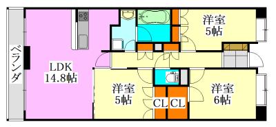 レアシス津田沼前原の丘(3LDK/5階)の間取り写真